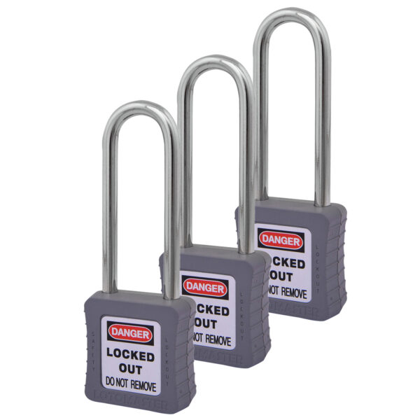 Safety Lockout Padlocks 3 Master Keyed 75mm Grey