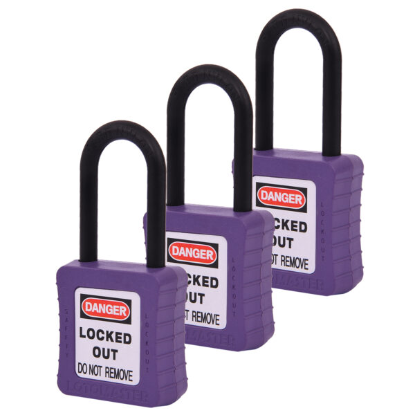 De-Electric Lockout Padlocks 3 Keyed Alike 38mm Violet