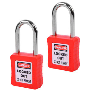 Red keyed alike lockout padlock set of 2 with 38mm steel shackle and ABS body