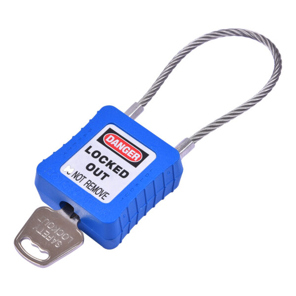 Safety Cable Padlock Keyed Different 150mm Cable Length Blue Color - Image 2